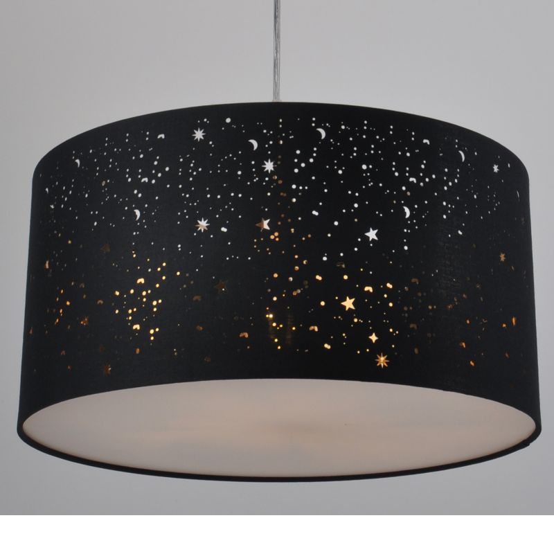 modern pendant lamp with laser cut black fabric shade