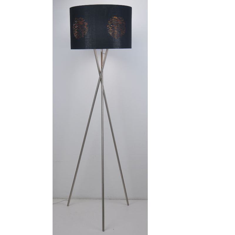 Tripod floor lamp with laser cut fabric shade