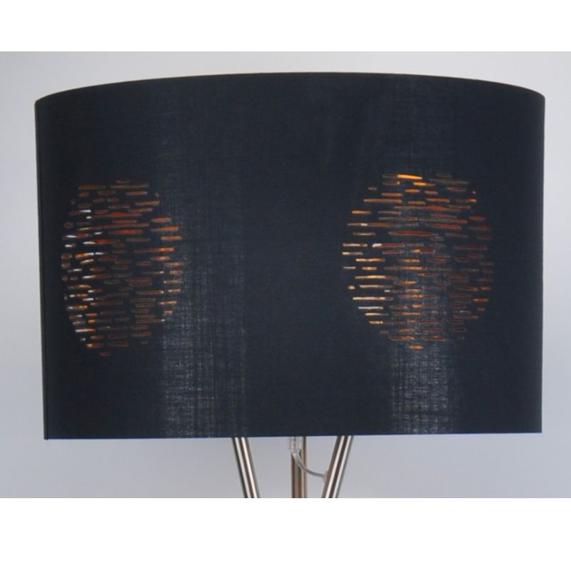 Tripod floor lamp with laser cut fabric shade