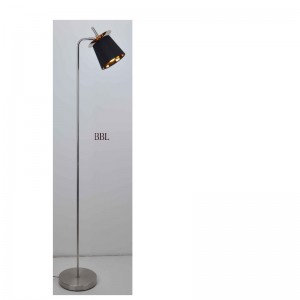 Modern floor lamp with fabric shade, black shade inside gold