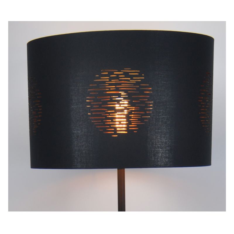 Floor lamp with laser cut fabric shade, flat base