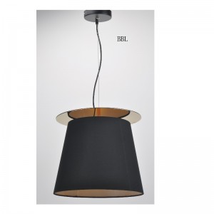 Pendant lamp with fabric shade and PB decoration sheet
