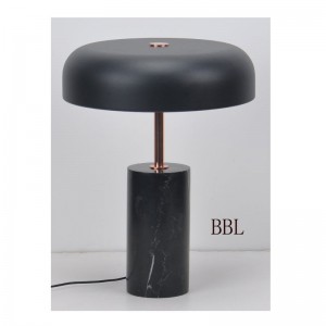 LED table lamp with black marble base and metal shade