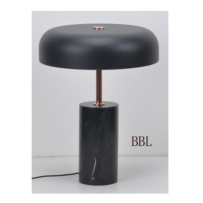 LED table lamp with black marble base and metal shade