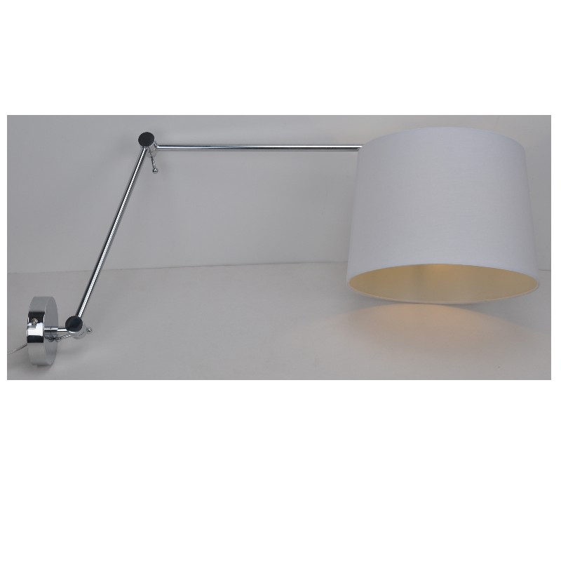 Wall lamp with fabric shade, long arm with adjustable function