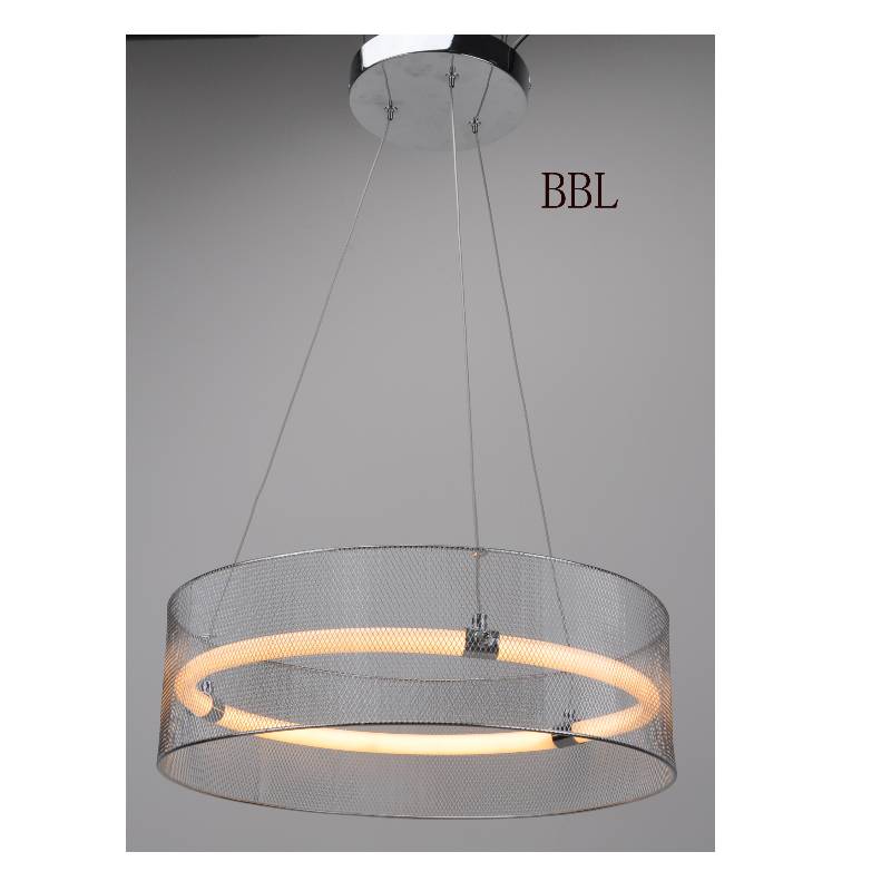 LED pendant lamp with metal mesh shade and acrylic tube without shadow