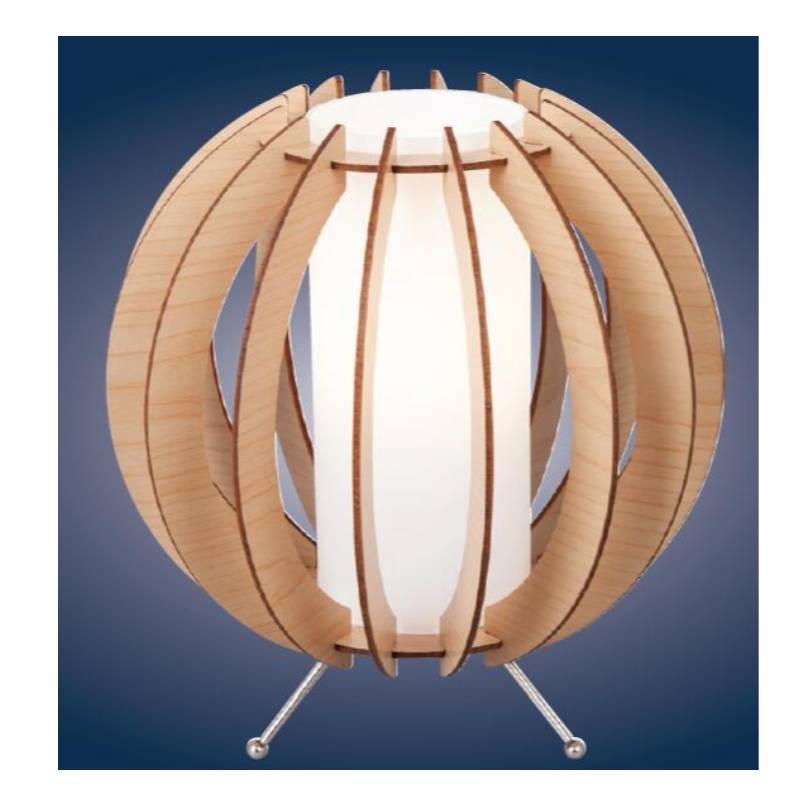 Natural wood table lamp with glass shade