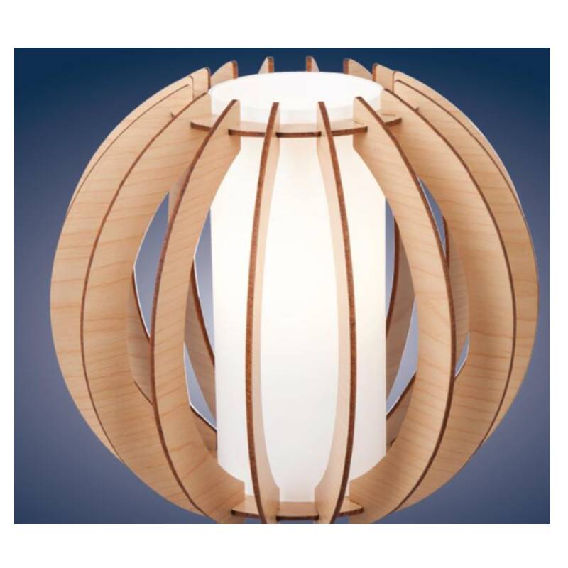 Natural wood table lamp with glass shade