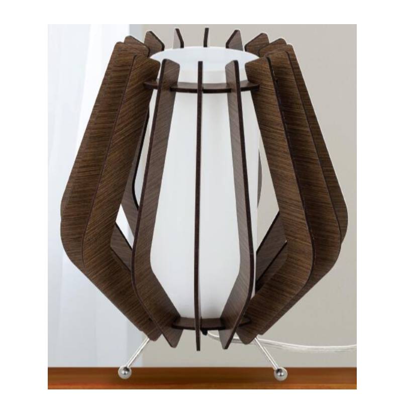 Dark brown wood table lamp with glass shade