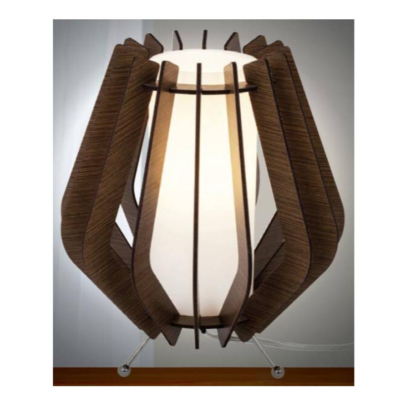 Dark brown wood table lamp with glass shade