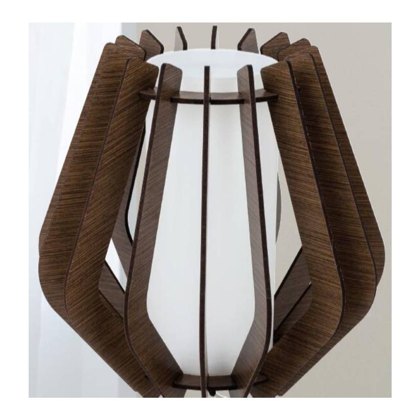 Dark brown wood table lamp with glass shade
