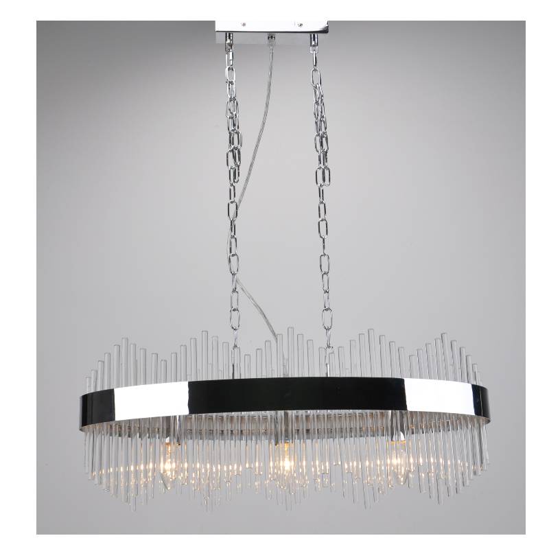 Modern pendant lamp with oval lamp frame and glass rods