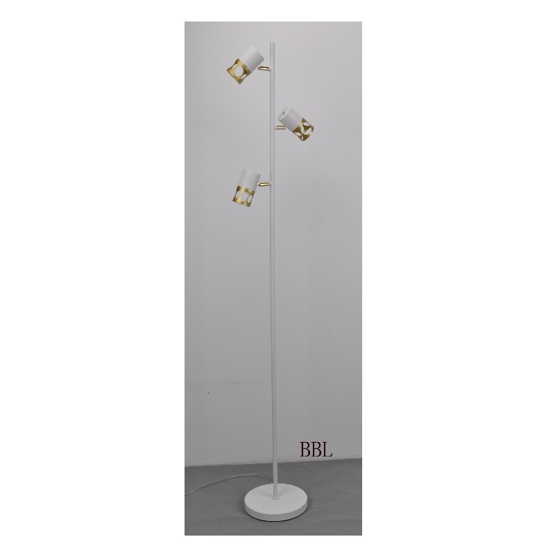 Modern floor lamp with white + gold metal shade