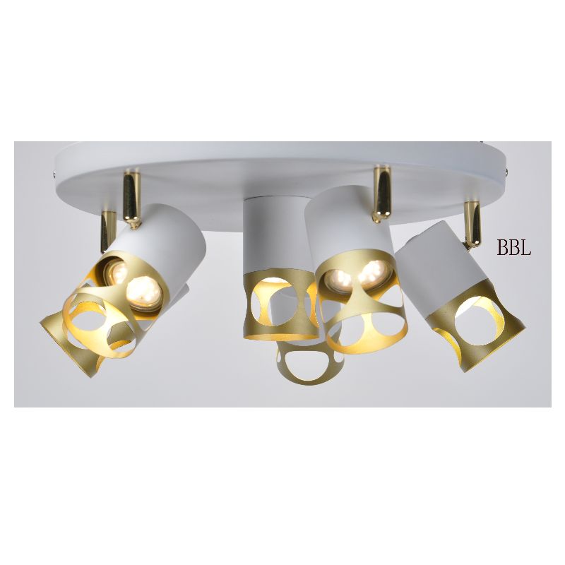 Modern spot light-6 with white + gold metal shade, can adjust direction